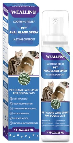 WEALLIN Anal Gland Spray for Dogs Cats - Stops Scooting Anti Itch 120ML | Fast Anal Gland Relief & Itching Odor Elimination Anti Itch Dog Spray Pain Relieving Safe for All Animals - 4.06 FL OZ