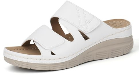 Ortho+rest Damen Pantoletten Fußgewölbe Unterstützung Orthopädische Keilabsatz Sandalen(42,White)