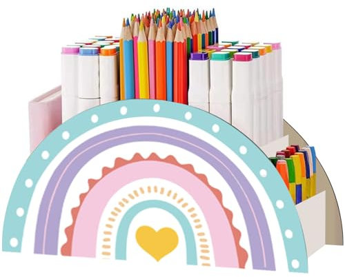 Forreen Stiftehalter Kinder, Schreibtischorganizer aus Holz Kreativ Regenbogen Stifte Organizer Multifunktions Tisch-Organizer für Kinder Büromaterial, Klassenzimmer Organisation