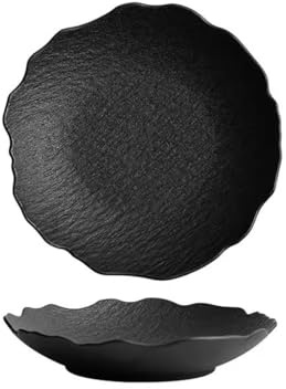 LINKIO Piatti Pasta, Piatti Dessert Terraglia Stoviglie Piatti Particolarmente Belli, Piatti Piani Giapponesi for la Casa, Piatti Fondi, Piatti Fondi in Ceramica Leggera di Lusso(Color:Black,Size:S)