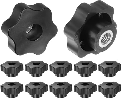 QUARKZMAN 12 Stück Sterngriffmutter M10 Flügelmuttern mit 48mm Spannknopf | Gewinde, Rändelmutter Handgriff Durchgangsloch Klemmmutter Knebelmutter für Maschinen Fitnessgeräte, Schwarz
