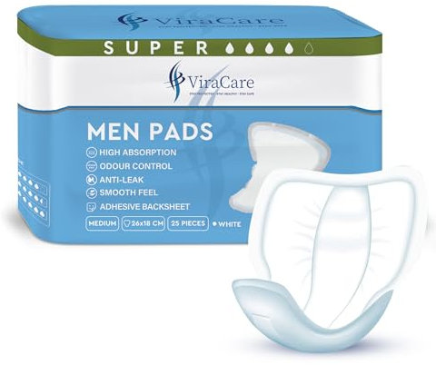 25 x Incontinence Pads Men with Adhesive Backsheet | Provides Extra Protection and Smooth Feel | Mens Incontinence Pads | Size 26 x 18 cm | Pads for Men | Mens Pad For Urine Leakage |
