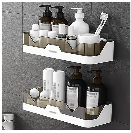 Badezimmerregale, Badezimmer-Lagerregal Doppellagiges Kunststoff-Lagerregal Waschtisch Hautpflegeprodukte Lagerregal Einfaches Lagerregal ohne Perforationen ,Wandmontiertes Lagerregal(Bruin)