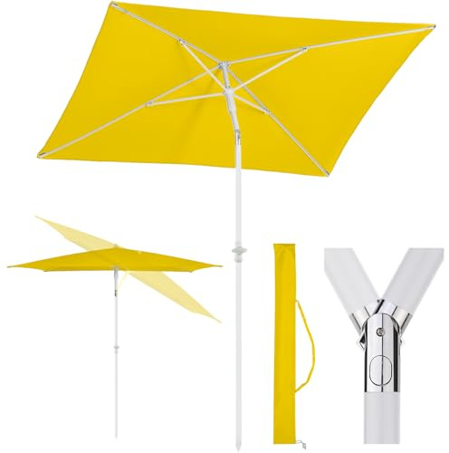 Sekey 180 × 125 cm Sonnenschirm mit Schutzhülle, Balkonschirm Gartenschirm Terrassenschirm, Sonnenschutz UPF50+, Kippbar, Höhenverstellbar, Rechteckig