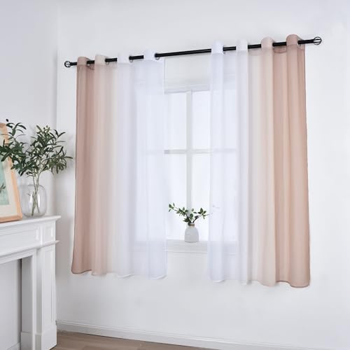 Gardinen 2er Pack Farbverlauf Braun HxB 145x140 cm Ösen »Modena« | Farbverlauf Braun HxB 145x140 cm - 2 transparente Dekoschals mit Ösen und Raffhaltern, waschbar 40 Grad
