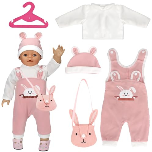 SPERMUOY Puppenkleidung 43 cm Kleidung Bekleidung Outfits für Baby Puppen,Puppenkleidung 35-43 cm mit Kleiderbügel Hasenpackung,Baby Newbron Puppen Kleidung (Keine Puppe)