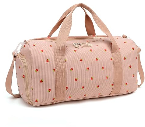 LOIDOU sportväska resväska kvinnor flickor pojkar sportväska med stort skofack våtfack sport resväska träningsväska simväska för resor gym yoga, Rosa jordgubbar, 44.5 cm x 19.8 cm x 24 cm, Modernitet