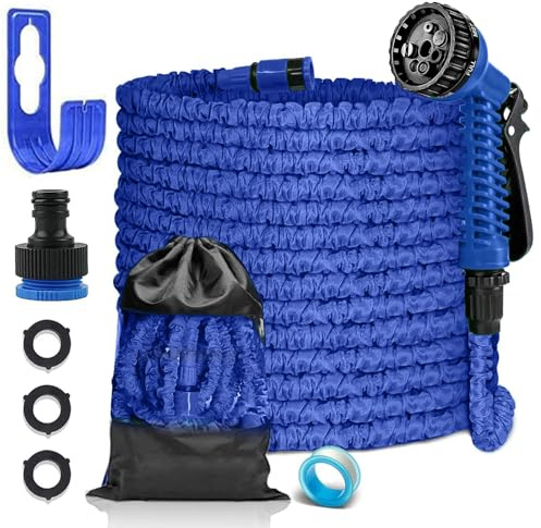 FASCINATDECO Tubo Acqua Giardino 23 Metri Tubo Estensibile da Giardino - Canna Acqua Giardino con 7 modalità Pistola a Spruzzo, Tubo Irrigazione con Raccordi da 1/2 e 3/4 Attacco
