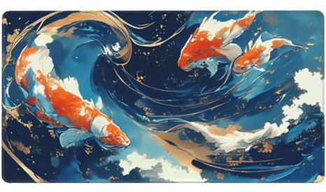 Gaming Mauspad XXL,700 x 300 x 3mm Mousepad Verlängertes Groß Mauspad Schreibtischauflage,Genähte Kanten Rutschfeste Gummibasis,Verbessert Präzision und Geschwindigkeit Home Office Goldfischsee L-2951