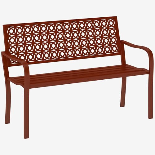 Outsunny 2-Sitzer Gartenbank Wetterfest Sitzbank 127 x 63 x 85cm Rot | Gartenmöbel mit Rücken- & Armlehnen, Parkbank 240kg belastbar, Balkonbank für Balkon Terrasse, Garten