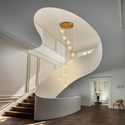 Kosilum – große Hängeleuchte Gold LED Treppenhaus 3 m – Esposia – Licht warmweiß Beleuchtung Wohnzimmer Schlafzimmer Küche Flur – 10 x LED 5 W – 3958 lm – integrierte LED – IP20