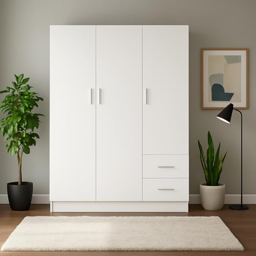 Armadio Camera da Letto 3 Ante 2 Cassetti Bianco 120x50x170 cm