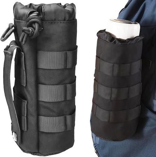 Molle Water Bottle Pouch, 1 pcs Molle Bottle Holder Holster Hydration Carrier Bag with Adjustable Drawstring Open Top for Military Vest Backpack Outdoor Cycling Hiking Camping Running (Black)