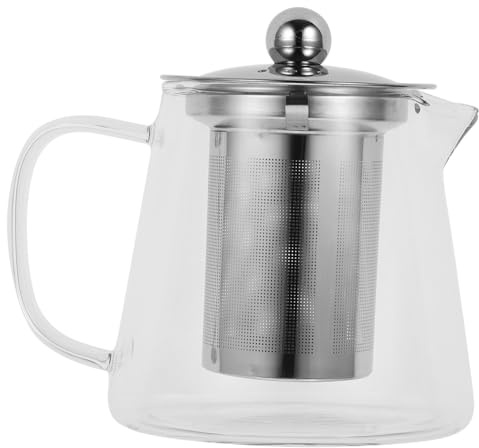Tetera con Acero Inoxidable de Vidrio de Borosilicato 450ml | Bebidas Frías o Calientes, Resiste Cambios Bruscos de Temperatura, Estilo Retro Delicado
