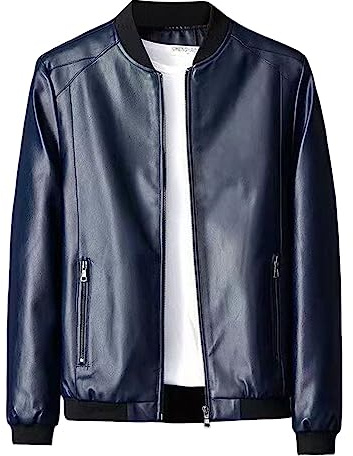 Giacca in Pelle Uomo, Giacca da Uomo in Similpelle con Collo Alto di Transizione Matelassee Moto Pilota Zippato Cerniera Casual Giubbotto Moto Estivo Giacca da Lavoro alla Moda, Classica, Nero