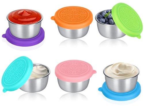 YVCVQKUC 6er-Pack Edelstahl-Salatgläser, 50-ml-Dip-Behälter, auslaufsichere Snackboxen