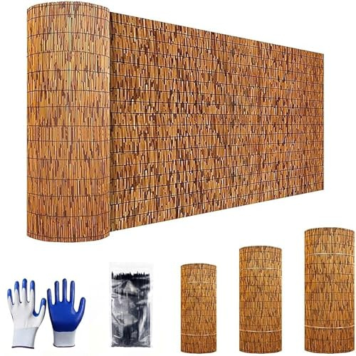 Zaun Schilf Natürlicher, Garten Sichtschutz Zaun Bambus, Schilfrohrmatten Für Draußen, Bambuszaun Balkon Wetterfest Licht Blockierend Langlebiger Für Balkon, Terrasse Und Garten(H80xL500cm/2.6x16.4f