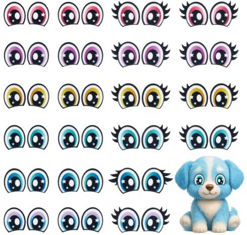 PH PandaHall Filzaugen mit Wimpern, 24 Paar, 6 Farben, 2 Stile | Buntes ovales Auge, Kawaii Design, Für Plüschpuppe Teddybär, Häkeltiere Basteln