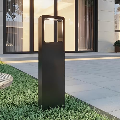 Lámpara de Camino paisajística Moderna, Resistente al Agua IP54, con Carcasa de Aluminio, bolardo Cuadrado Negro, para Patio, Porche, Pasarela y Entrada de vehículos.