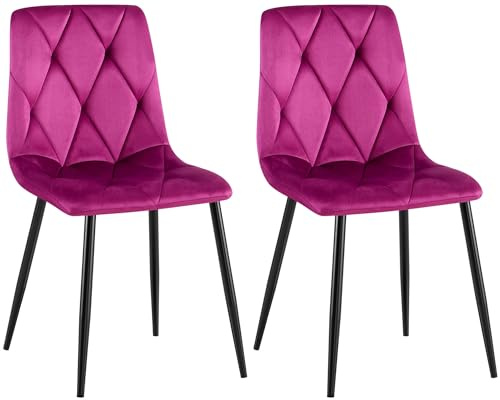 CLP Esszimmerstuhl 2er Set Clairton, Küchenstuhl gepolstert mit gestepptem Bezug, mit schwarzem Metallgestell, bis 150 kg belastbar Farbe lila Material Samt