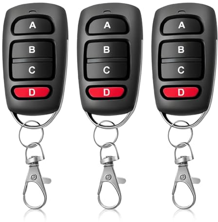 Dupoem Télécommande Universelle pour Porte de Garage 433 MHz, Télécommande sans Fil à 4 Boutons, Clonage Rapide, Adaptée aux Portes de Garage et aux Portails Électriques (Noir et Rouge)