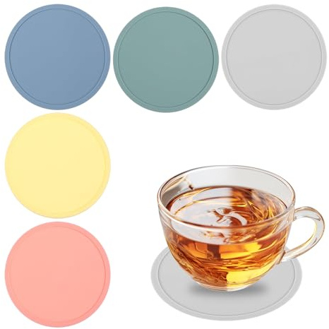 5 Stück Silikon Untersetzer Rund für Gläser,10cm, Bunt Getränkeuntersetzer für Bars,Cafés,Haus,Party,Büro,Silikons Glasuntersetzer, Tassenuntersetzer Rutschfester Hitzebeständiger Coasters, 5 Farben