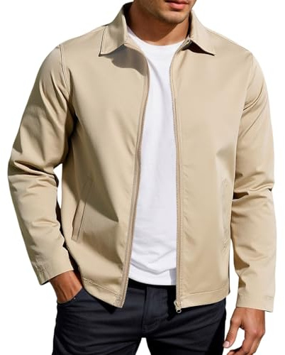 Generisch Chaqueta de entretiempo ligera con cremallera para hombre - Cazadora clásica para primavera y otoño | Chaqueta de ocio impermeable y resistente al viento