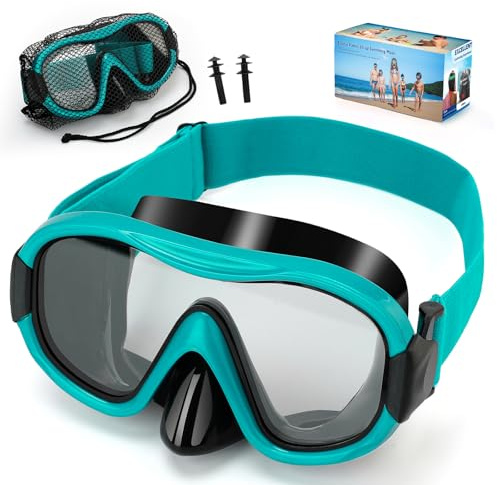 Taucherbrille Erwachsene mit Stoffband,Schwimmbrille Erwachsene,Verstellbares Silikonband Schwimmbrille mit Nase,Tauchmaske 180°Weitwinkel Antifog Schnorchelmaske für Schnorcheln Schwimmen