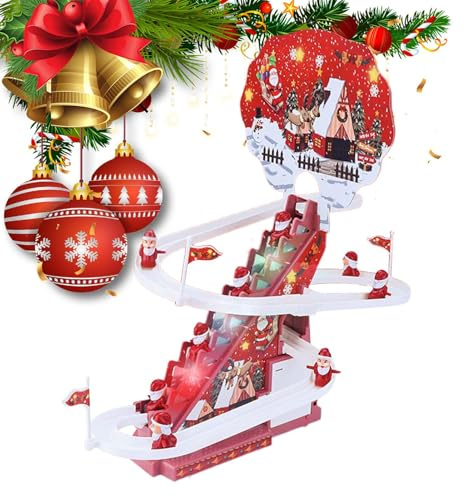 Juego De Escalada De Papá Noel – Circuito Eléctrico Controlado A Distancia con Luces LED Y Música, Automática En Escaleras | Juguete Interactivo para Niños | Accesorio Divertido para Dormitori