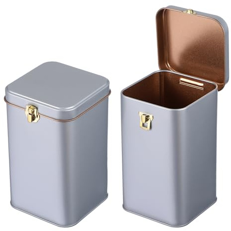 sourcing map 2 Pcs Square Tin Can, Metal Empty Storage Container Tinplate Tea Canister with Lid for Treats Gifts Favors Loose Tea Coffee Crafts Cookies(85x85x140mm, Grey)