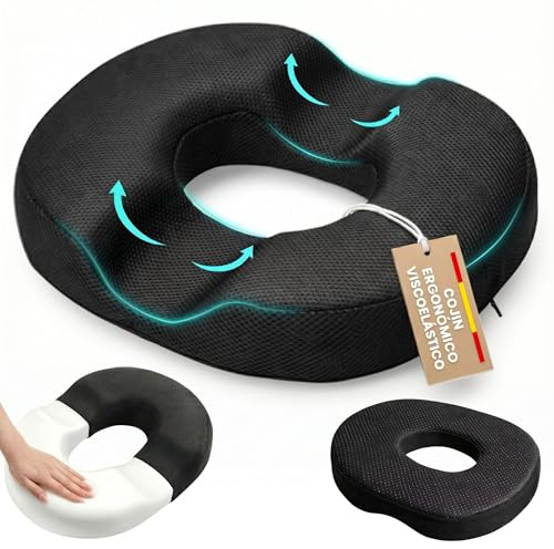 AYALMA Viscoelastic Coccyx Anti-Decude Cushion – Anti-Decude Cushion for Office and Wheelchair, Hemorrhoid Relief and Lumbar Pain – Ergonomic Design and Easy Cleaning