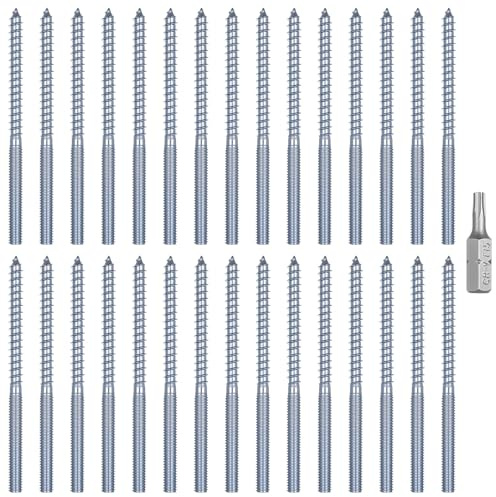30 pcs M6 x 90mm Hanger Bolts, Torx Dual Thread Fasteners, Double-Ended Dowel Bolts for Wood Connections, Threaded Rod Fixings for Furniture & Wall Mounting with Torx Bit
