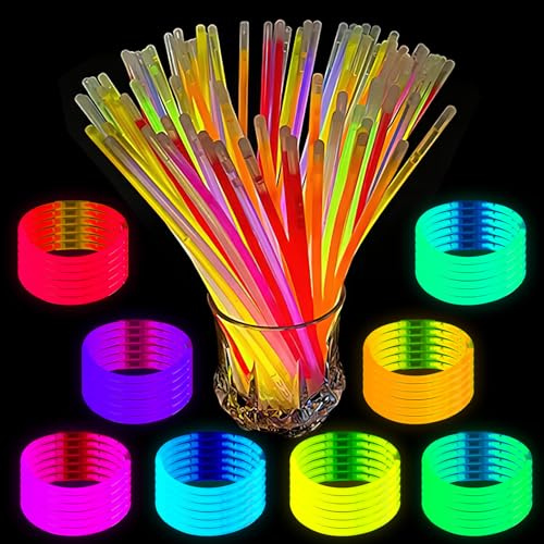 Genérico 100 varillas fluorescentes con cabezal de conexión, accesorios de neón, pulseras fluorescentes luminosas coloridas, varillas luminosas iluminadas para fiestas, festivales, cumpleaños y