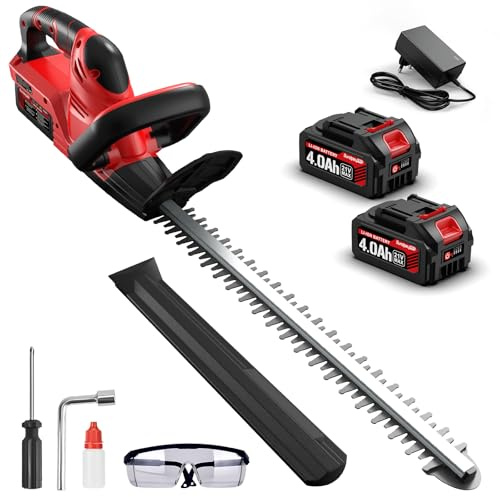 SundpeyPRO 21V Cortasetos Bateria Cortasetos Electrico, 52cm Sin Escobillas Corta Setos Jardin Electrico con 2x4.0Ah Baterías, 20Inch Longitud Hoja, Distancia Entre Hoja 15.5mm, para Setos y Arbustos