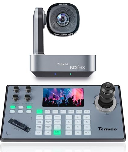 Tenveo 4K PTZ Camera and Controller Bundle/Kits - 20X AI Tracking HDMI/USB3.0/LAN(PoE) 4K NDI PTZ Camera and 5'' LCD Screen Joystick Controller for Church Service Events Live Streaming