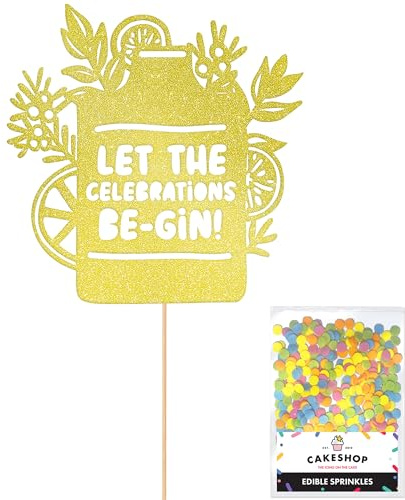Cakeshop Let The Celebrations Be-Gin Glitter Cake Topper Decoration - Champagne Custom Colour - Funny Gin Theme Cake Decoration - Toppers for Cakes