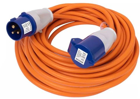 Heavy Duty Caravan Hook Up Cable, 25M Extension Lead Cable, 16 Amp Cable 240V Camping Extension Lead, High Visibility Orange - Perfect for Campervans & Motorhomes (25M)