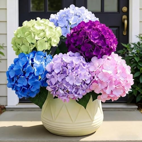Generico 7 mazzi ortensia artificiali con 35 boccioli, Vaso Finte da Esterno, UV-Resistenti Pianta Finta, veranda, cortile, decorazioni per matrimoni all'aperto. (Misto - B)