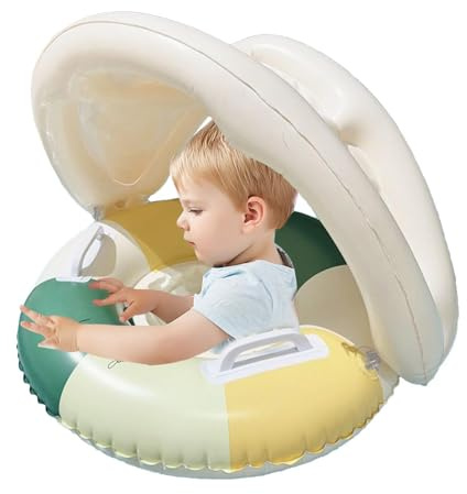 Bouée pour Bébé avec Auvent, Flotteur De Natation Bebe, Bouee Bebe avec Parasol pour Bébé avec Auvent Et Support Inférieur De Sécurité,Jouet Pare-Sole-il pour 0 À 4 Ans