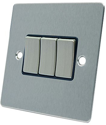 AET FSC3GSWIBS 10 A 3-Gang 2-Way Satin Chrome Flat Triple Light Switch with Black Insert Metal Rocker Switches