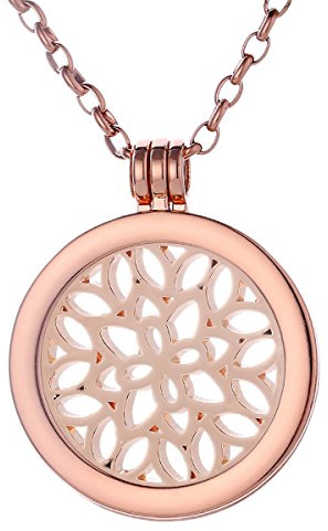 Morella Halskette Damen rosegold 70 cm Edelstahl mit Amulett und Coins 33 mm in Schmuckbeutel