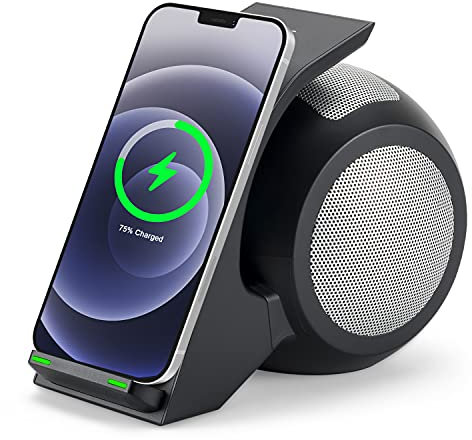 CENSHI Altoparlante Bluetooth con caricabatterie wireless, stazione di ricarica wireless veloce compatibile con iPhone 16 15 14 13 12 11 Pro XS 8 Plus Samsung Galaxy S25 S24 S23 Note 20 Google ecc