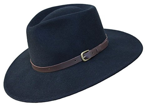 B&S Premium Lewis - Fedora Hut mit breiter Krempe - 100% Wollfilz - wasserfest - Lederband - 58cm Schwarz