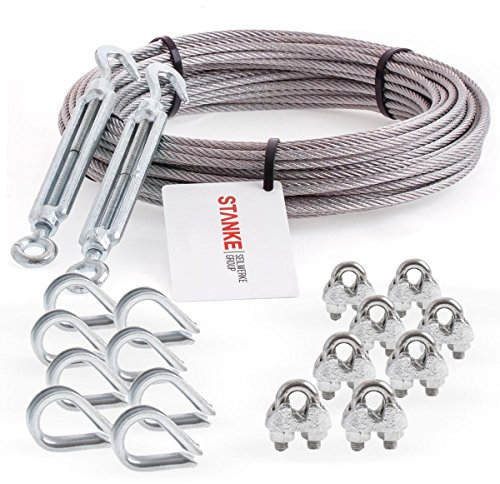 Seilwerk STANKE Rankhilfe Edelstahldrahtseil 40m V4A Edelstahlseil 5mm 7x7, 2x Spannschloss verzinkt M8 Haken+Öse, 8x Kausche V4A, 8x Bügelformklemme V4A - SET 5