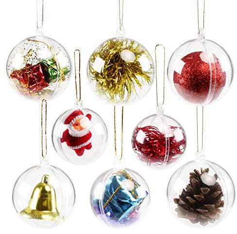 GWHOLE 15 Stück Acrylkugeln Weihnachtskugeln Kunststoff Transparent Teilbar Ø 4, 5, 6cm Weihnachtsdeko Christbaumschmuck