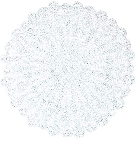 Yizunnu Nappe en crochet faite à la main - Petit napperon rond en coton et dentelle - Blanc - 50-55 cm
