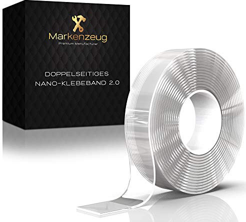 Nastro adesivo premium autoadesivo MARKENZEUG | Doppia faccia 3M resistente all'acqua | Montaggio extra forte | Largo 2 cm | Concetto migliorato 2023 | Trasparente | Tapo, adesivi, zanzariere