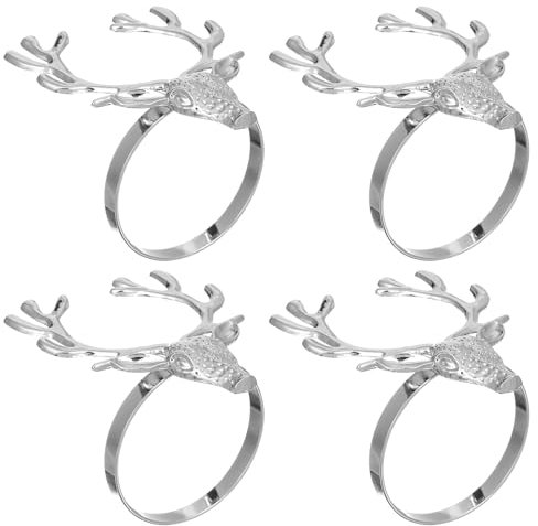 Amosfun Hirsch Serviettenringe Weihnachten Serviettenhalter Silber Rentier Legierung Servietten Schnallen 4pcs Weihnachten Hochzeit Geburtstag Party Esstisch Weihnachtsfeier Tischdeko