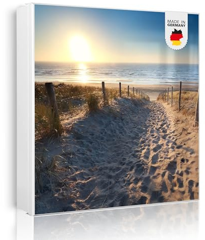 banjado Großer Schlüsselkasten Metall - Schlüsselbox 30x30cm beschreibbarer mit 32 Haken - Schlüsselkasten modern für Schlüsselaufbewahrung - Korpus Weiß Scharnier Links - Motiv Nordseestrand