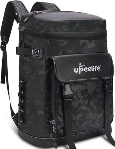 Upeelife Zaino Termico Grande 30 Litri Con Cinghia Di Fissaggio Regolabile Per Coperta, Borsa Termica Impermeabile Borsa Frigo Isoterma Per Campeggio Pranzo Escursioni Spiaggia Famiglia Nero Camo